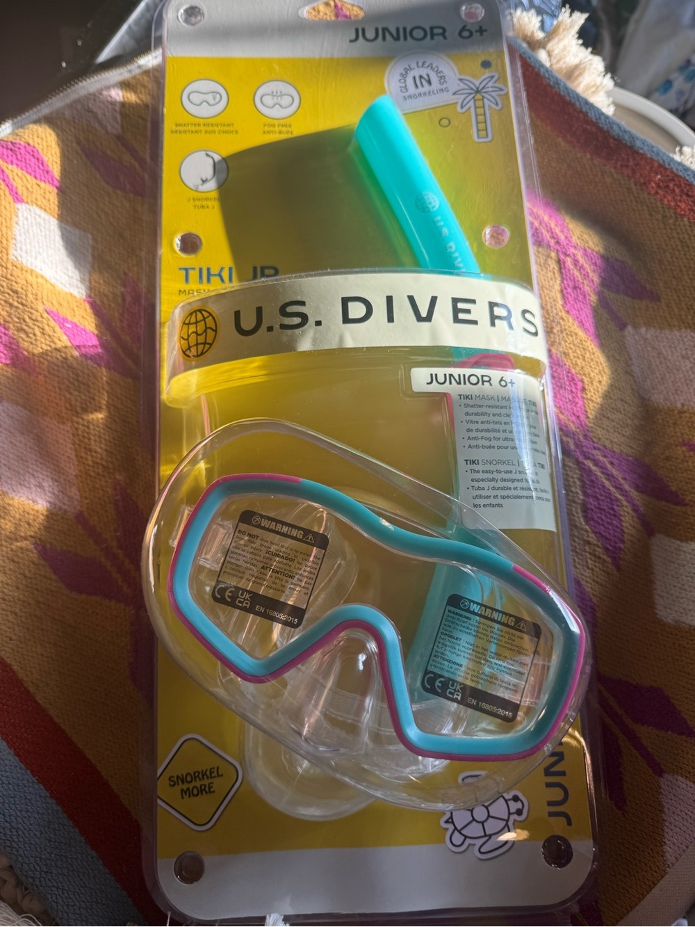 Junior Kids Swim Mask & Snorkel - Teal with Pink Trim